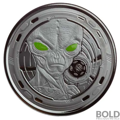 2022 Silver Ghana Alien 1 oz Proof Black Rhodium Colored