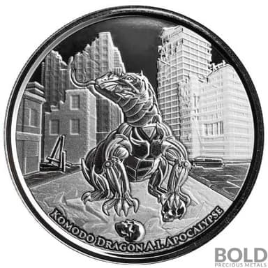 2022 1 oz Tokelau AI Apocalypse Komodo Dragon Silver Coin (Prooflike)
