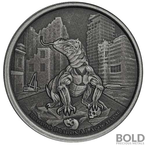 2022 Silver 1 oz Tokelau Komodo Dragon Antiqued