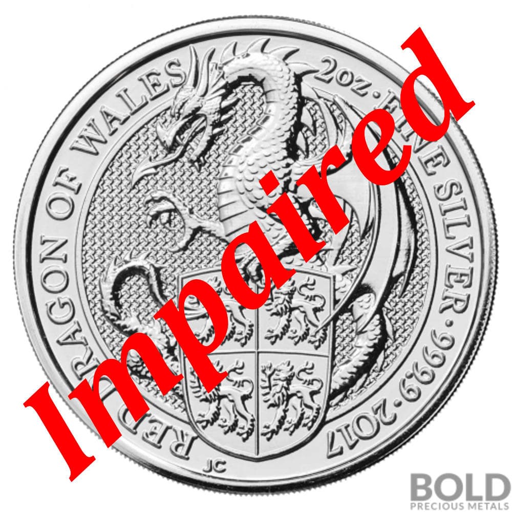 2017 Silver Britain Queen's Beasts Red Dragon 2 oz *IMPAIRED