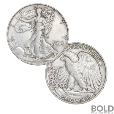 90% Silver - $0.50 FV Liberty Walking Half Dollars Circulated/Junk