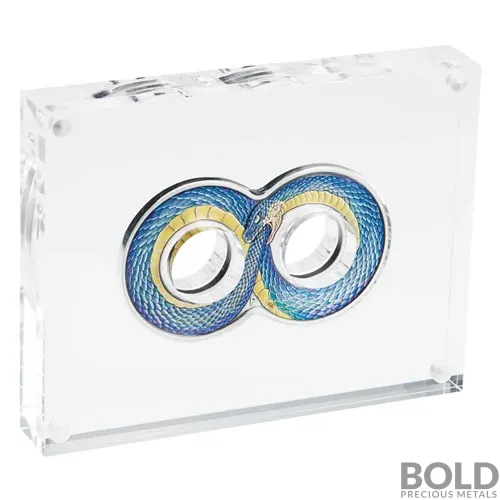 2022 Perth Figure Eight: Snake Ouroboros 2 oz Silver Color Antiqued