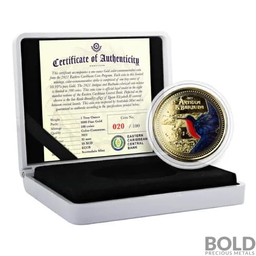 2021 Gold 1 oz Antigua & Barbuda: Frigate Bird Coin Proof (Colored)