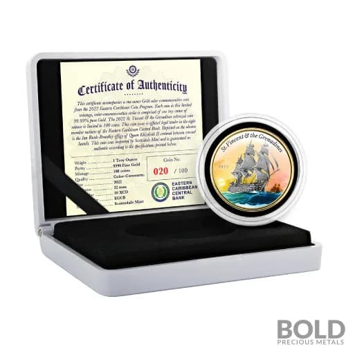 2022 Gold 1 oz EC8 St Vincent Grenadines War Ship Coin Proof (Colored)