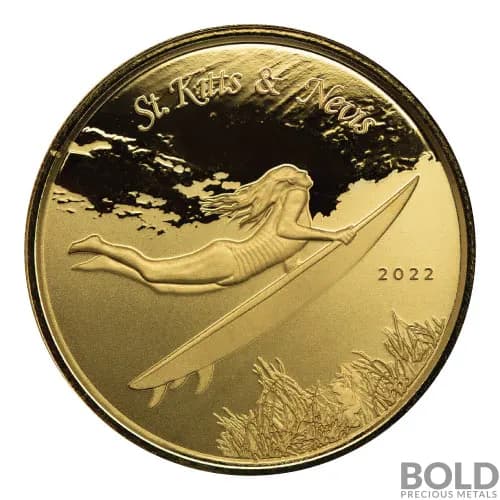 2022 Gold 1 oz St Kitts & Nevis Underwater Surfer Coin BU