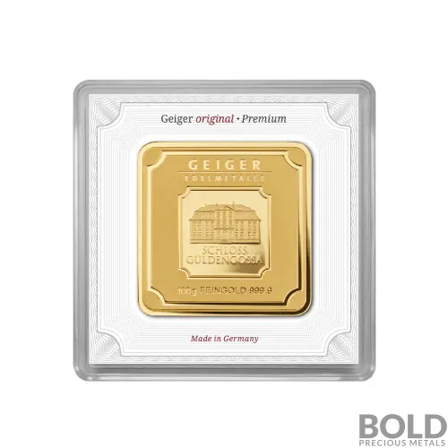 Gold 100 Gram Geiger Edelmetalle Square Mint Bar