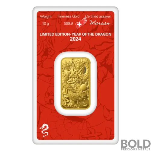 2024 Gold 10 Gram Argor Heraeus Lunar YOT Dragon Bar (In Assay)