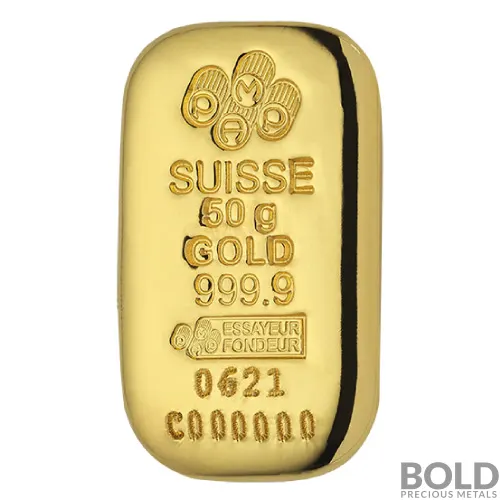 Gold 50 Gram PAMP Cast Bar
