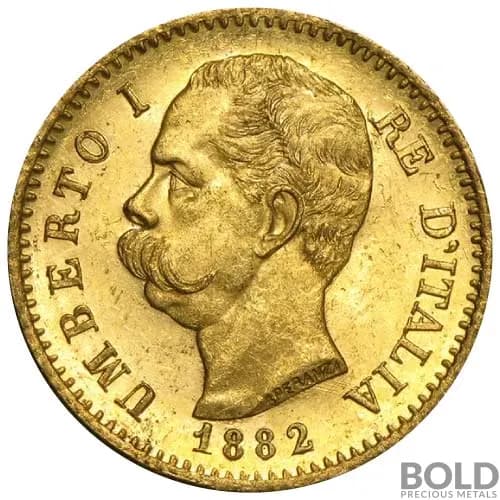 Gold Italy Lire 20 Umberto Avg Circ Coin