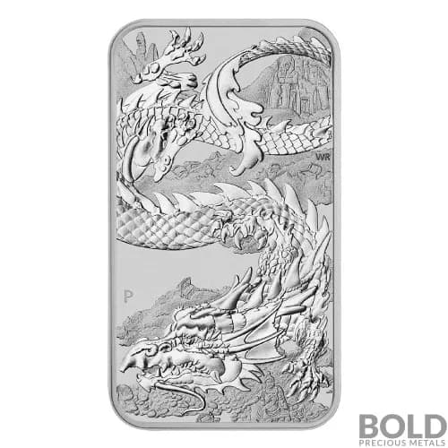 2023 Silver 1 oz Australia Perth Rectangular Dragon BU Coin Bar