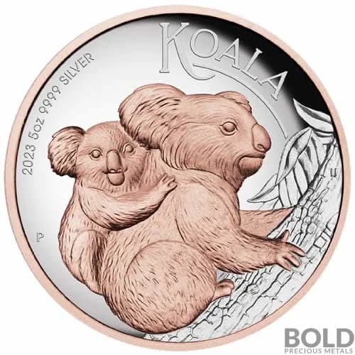 2023 Silver 5 oz Perth Koala Proof HR Gilded (Rose Gold)