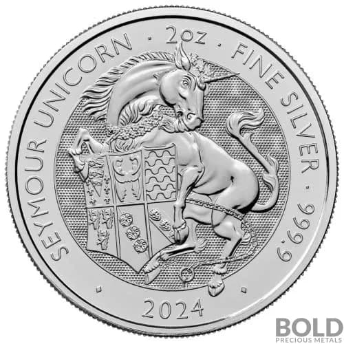 2024 2 oz British Tudor Beasts: Seymour Unicorn Silver Coin (BU)