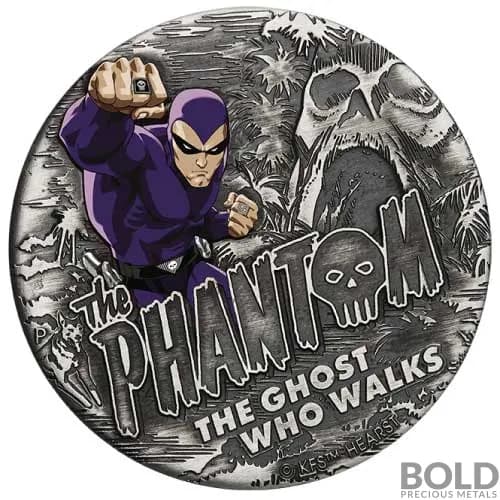 2023 Silver 2 oz Tuvalu The Phantom Antiqued Colored Coin