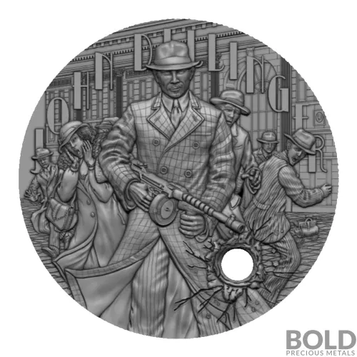 2022 Silver 2 oz Niue Gangsters John Dillinger Antiqued Ultra High Relief